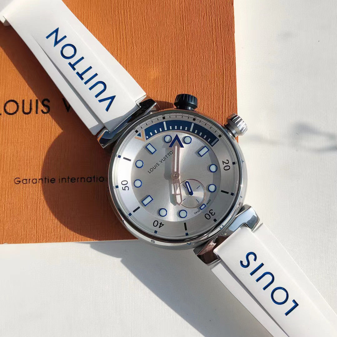 Louis Vuitton Men's TAMBOUR STREET DIVER Steel Dial Rubber Strap Automatic Mechanical Watch 44 mm #99382