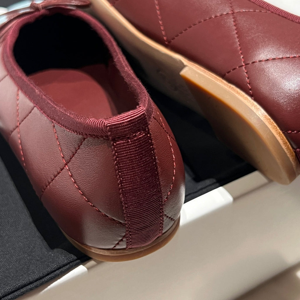 CHANEL Ballet Flats Lambskin Burgundy Light Blue #386254