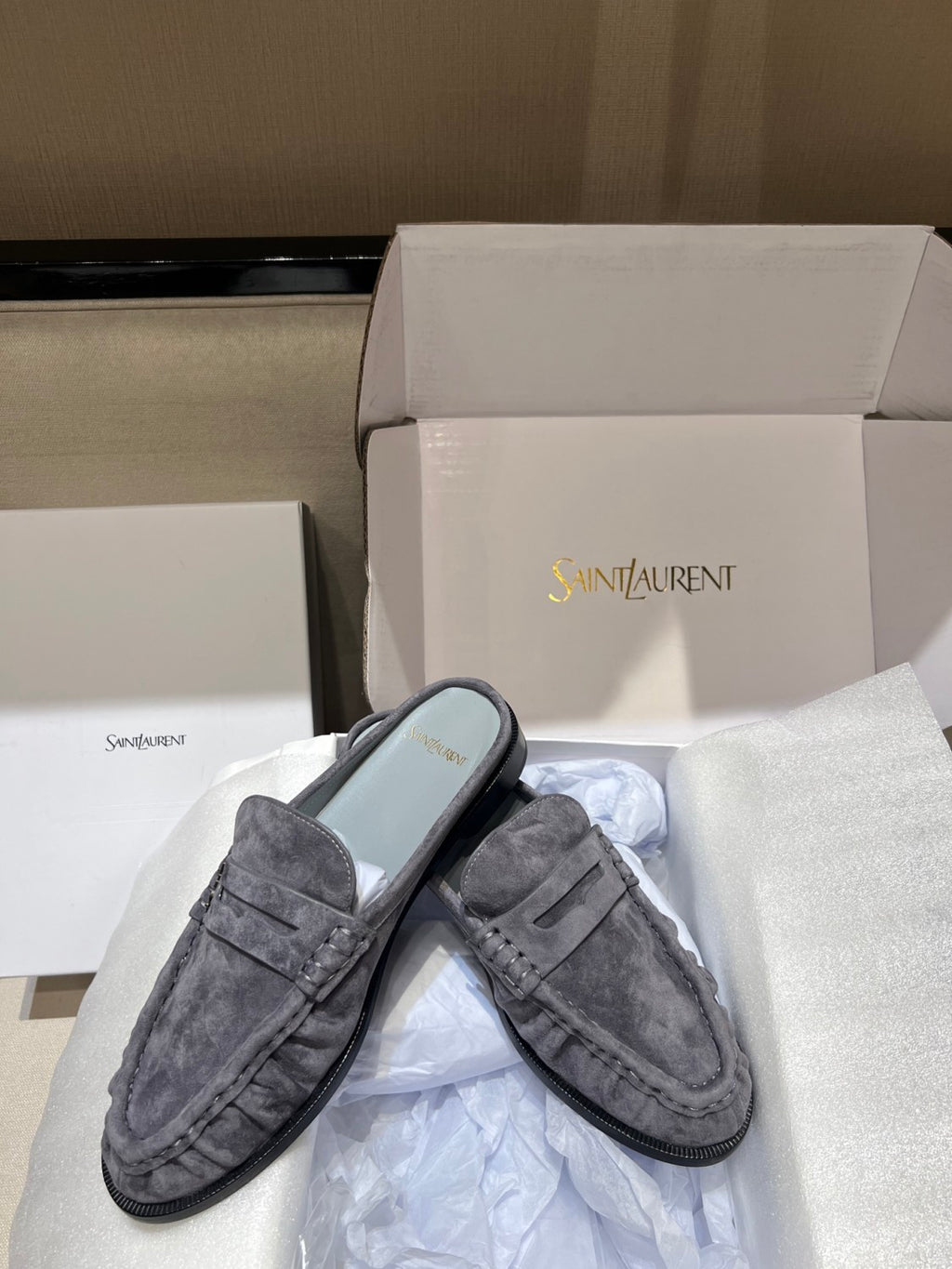 Saint Laurent Men's And Women's Spring/Fall Fashion Casual Round-Toe Flat-Sole Open-Back Loafers Shoes #78768