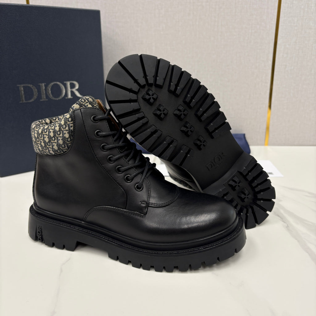 DIOR Dior Explorer III Ankle Boot Black Smooth Calfskin and Black Dior Oblique Jacquard #336112