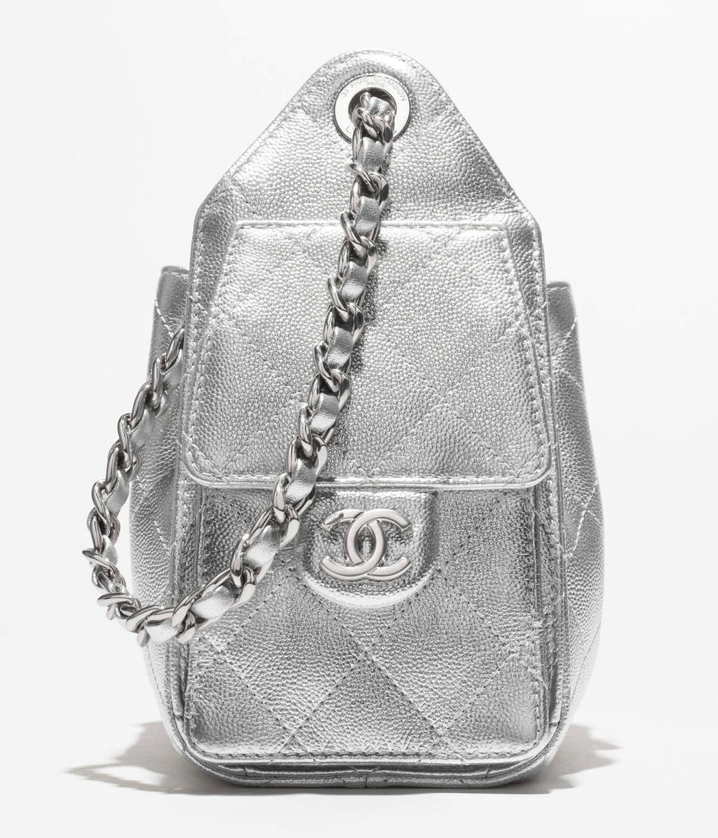 Chanel 25 Women's Mini Handbag Metallic Grained Embossed Calfskin And Silver Metal Silver #332929