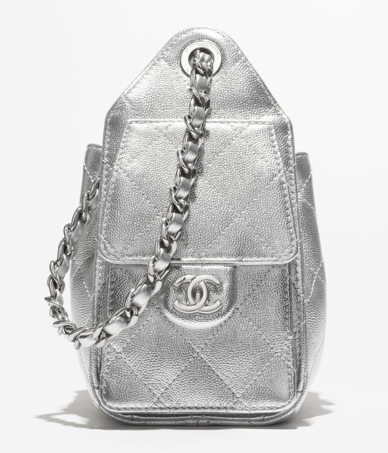 Chanel 25 Women's Mini Handbag Metallic Grained Embossed Calfskin And Silver Metal Silver #332929