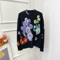 Fabrique Men's Women's Autumn And Winter Floral Letter Jacquard Crew Neck Pullover Loose Mohair Wool Knit Sweater Ngvp #7481