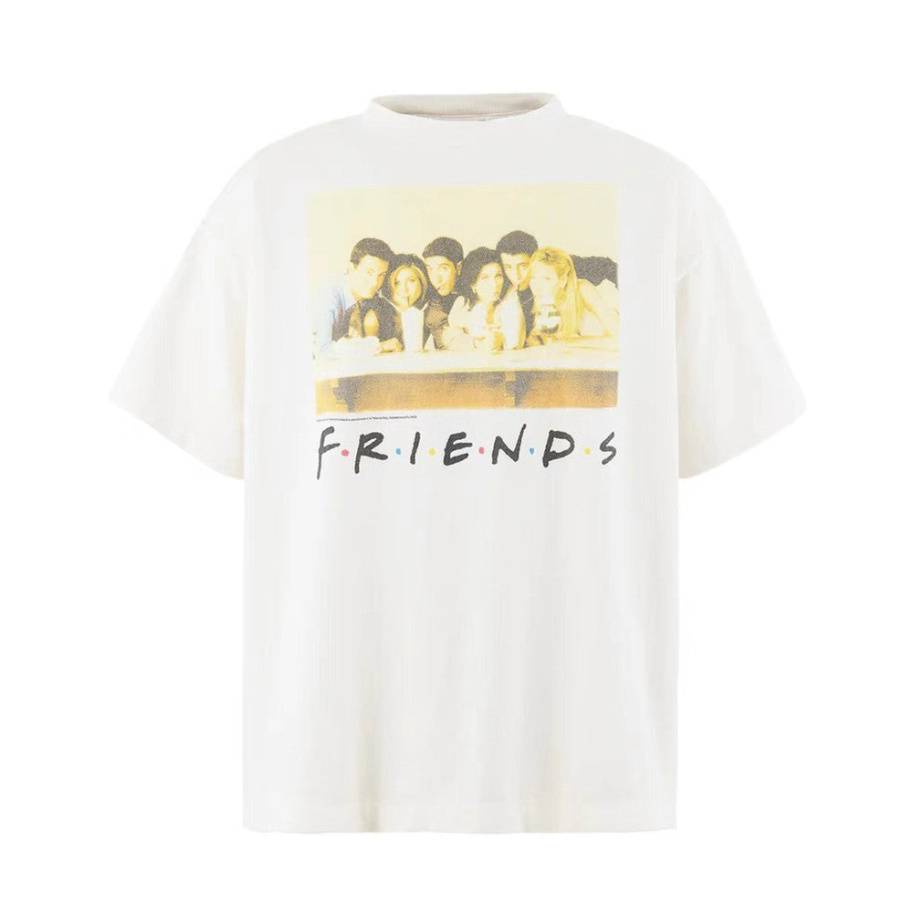 Saint Michael x Friends Men's Summer Character Printed Cotton Aged Round Neck Short Sleeve T-Shirt Ngvp #1662