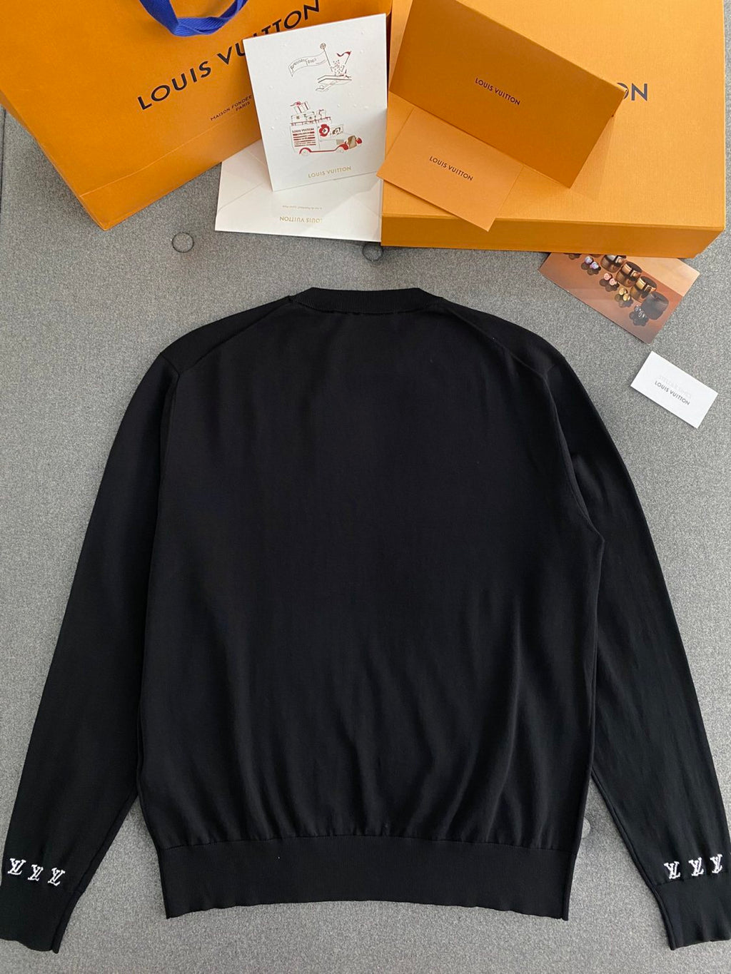 Louis Vuitton Men's Spring And Fall Logo Printed Crew Neck Black Cotton Long Sleeve Fitted Sweater #71473