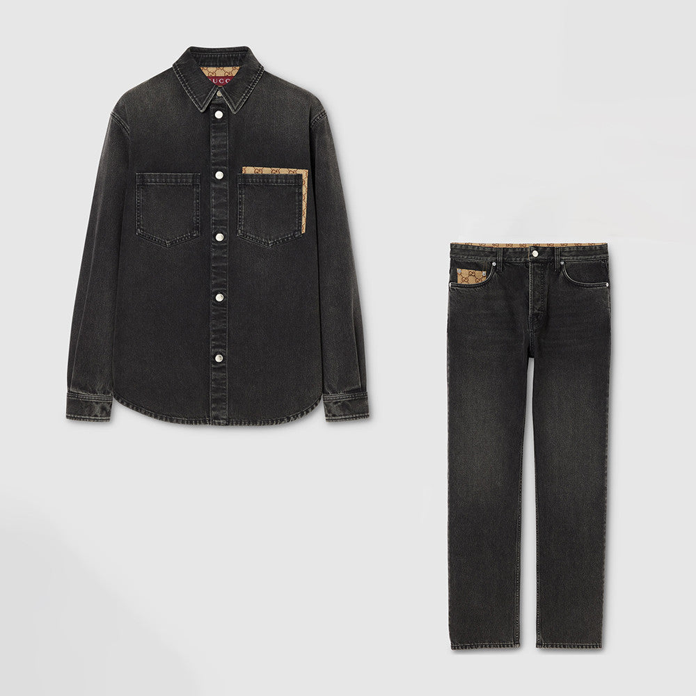 Gucci Washed Cotton Denim Shirt Pants in Black #336977