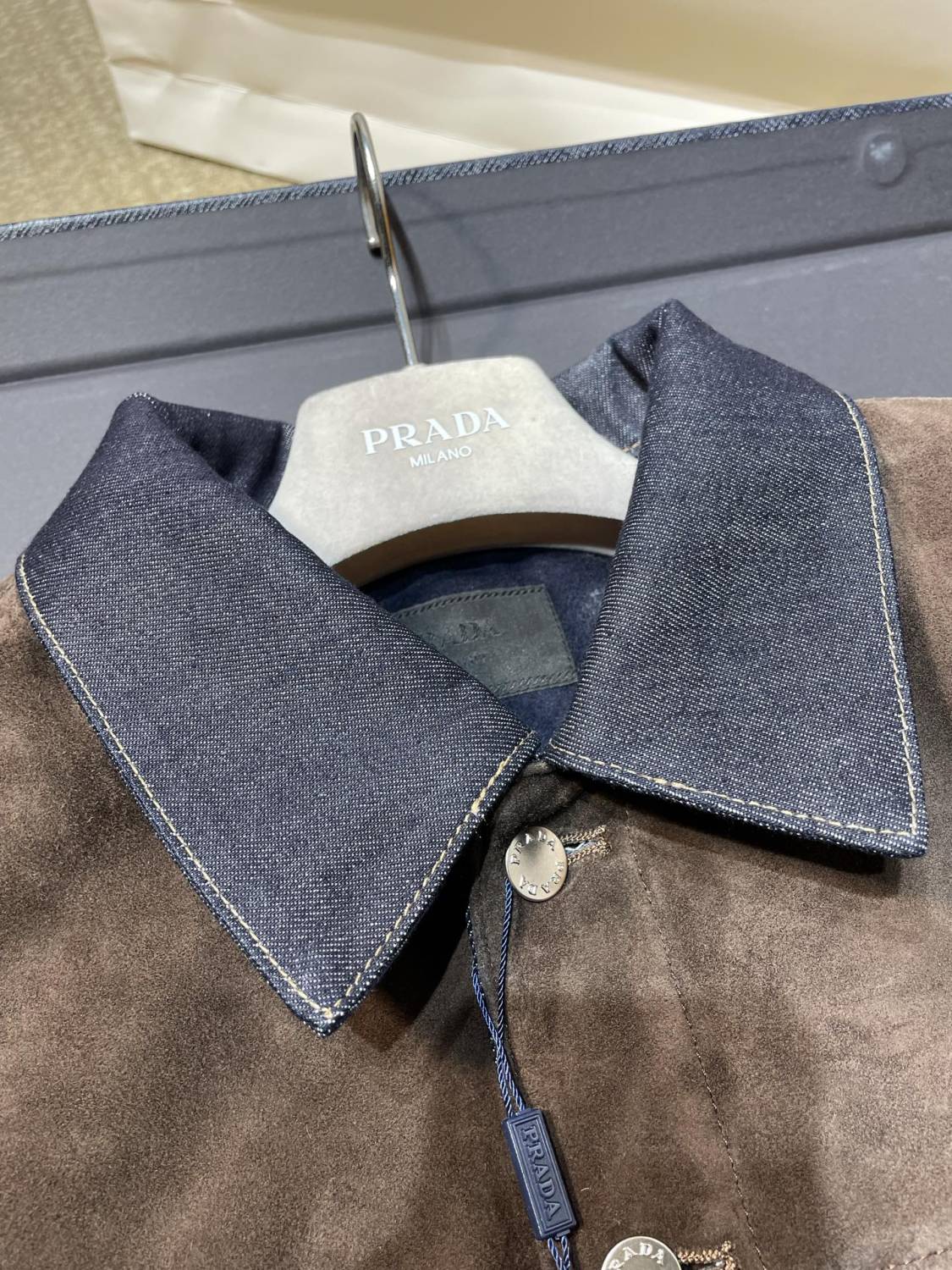 PRADA Navy Denim And Suede Blouson Jacket #334279