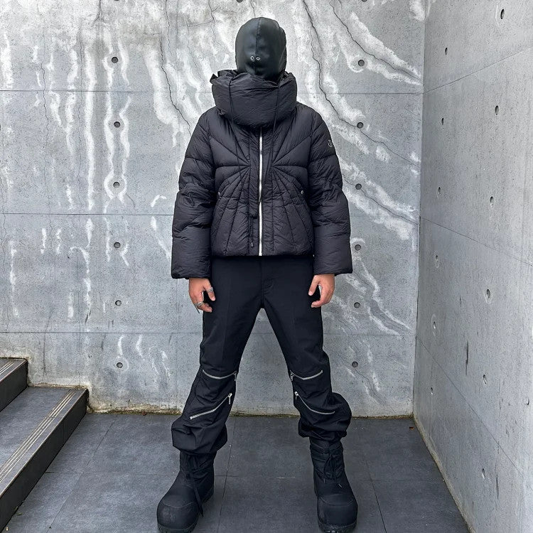 Rick Owens X Moncler Men's Women's Autumn And Winter Dark Ray Down Jacket Neck Collar Padded Down Jacket High Street Trend Zipper Jacket Ngvp #2495