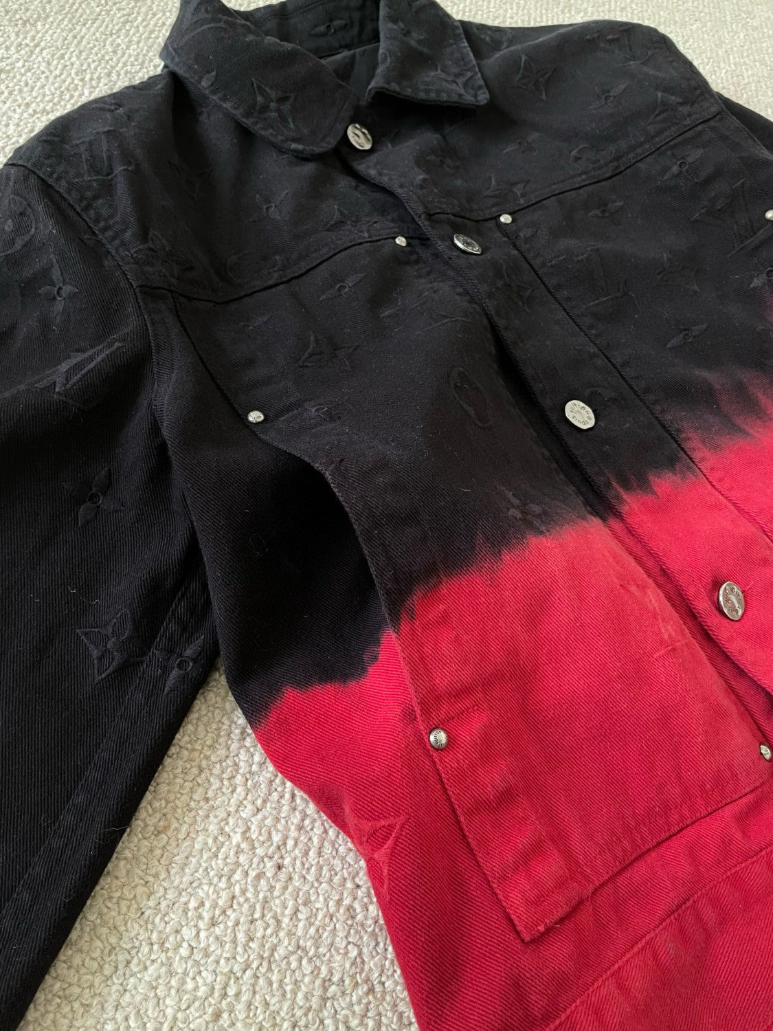 Louis Vuitton Men's Fall And Winter Models Black And Red Gradient Long Sleeved Denim Single Breasted Jacket #98144