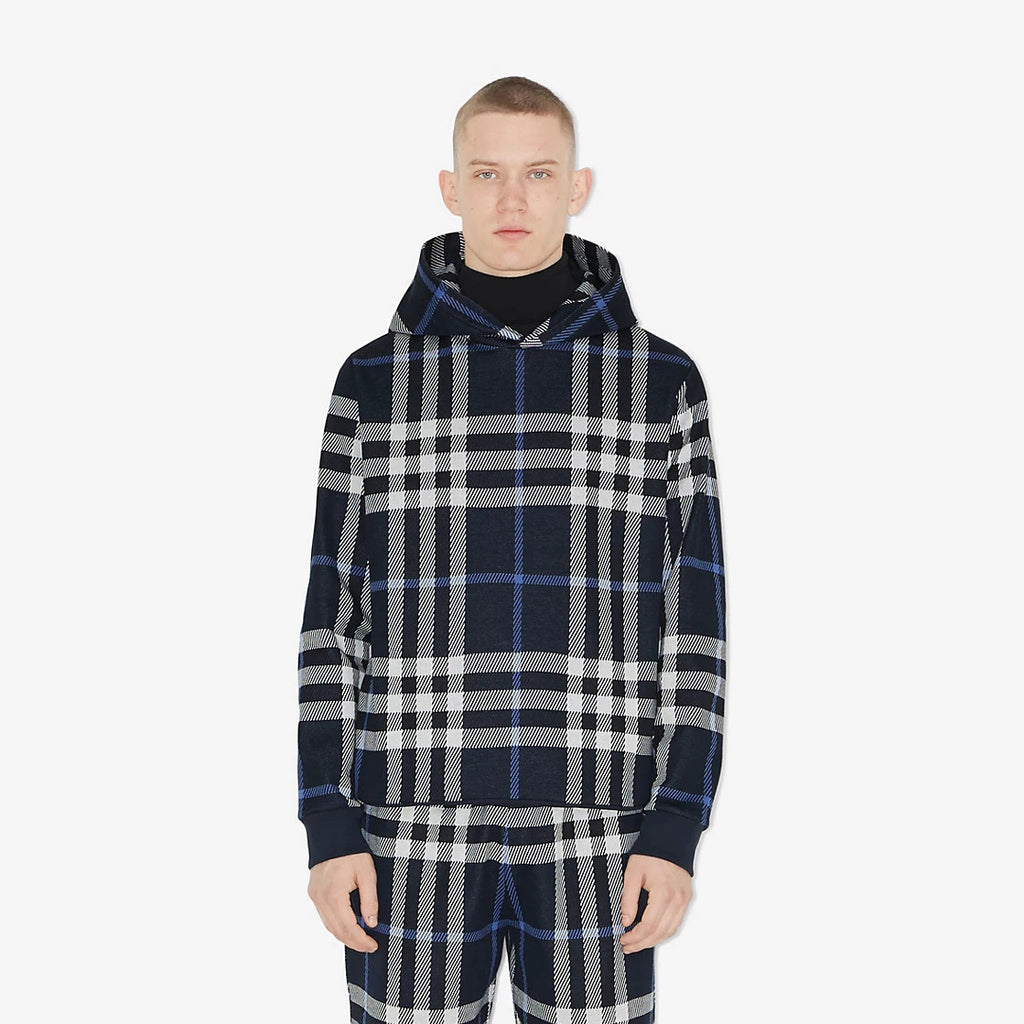Burberry Check Cotton Jacquard Hoodie Plaid Sweatshirt Pullover #96325