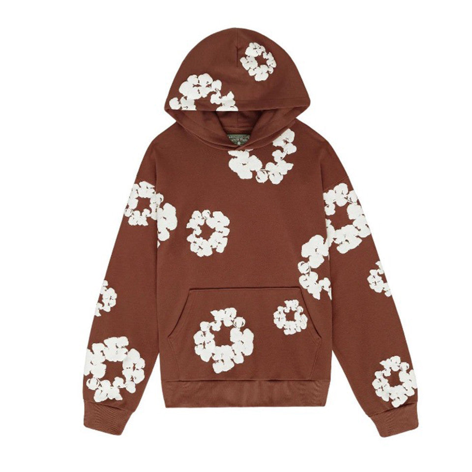 Denim Tears Men's Women's Spring & Autumn Floral Print Pocket Long Sleeve Solid Color Fit Cotton Hooded Sweatshirt Ngvp #8853