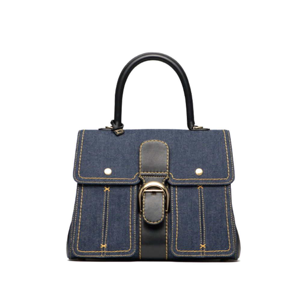Delvaux Brillant Trench Women's Outer Stitching Solid Color Denim Patchwork Leather Tote Shoulder Bag Bags #76452