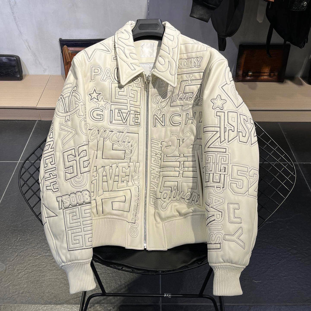Givenchy Leather Embroidered Logo Bomber Jacket #91388