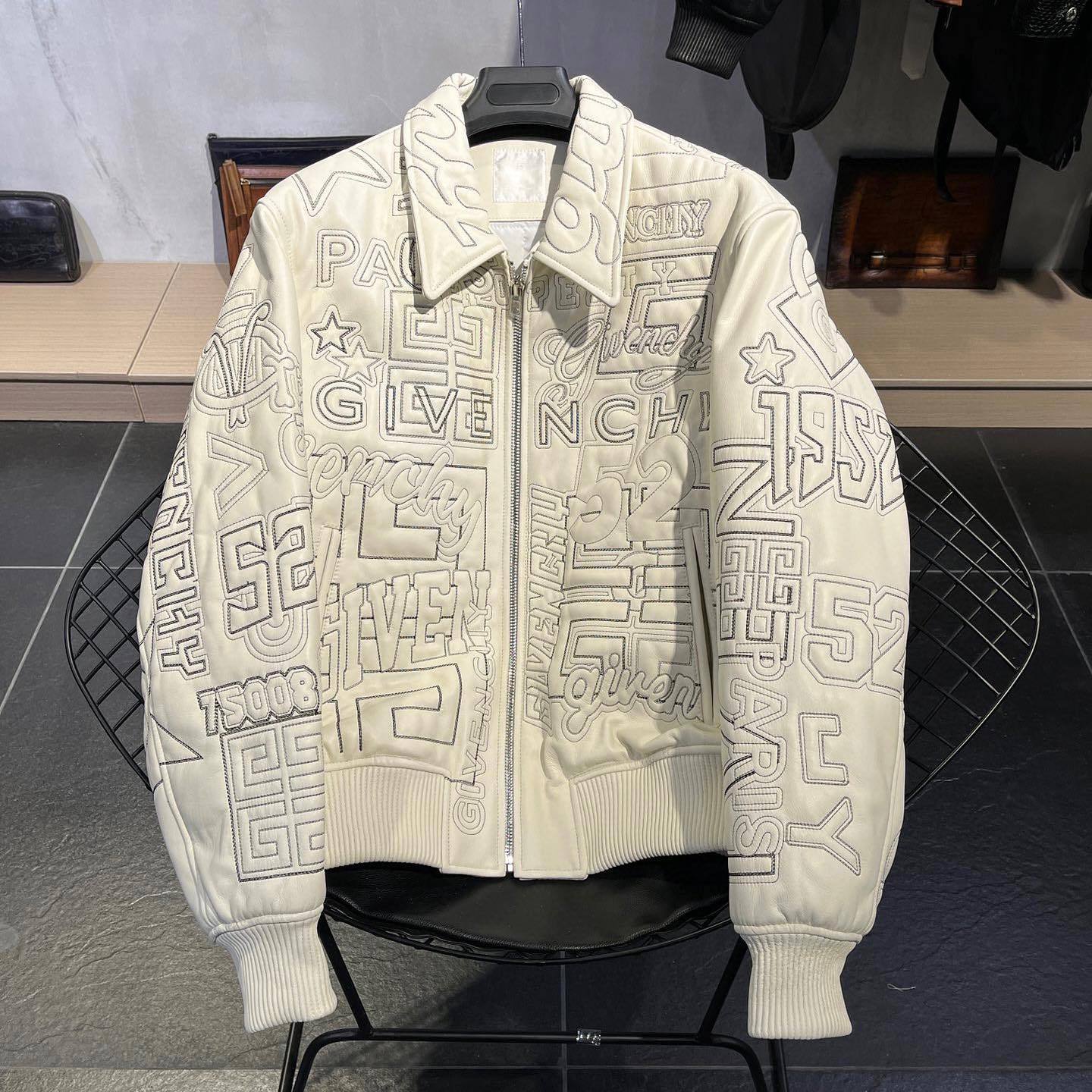 Givenchy Leather Embroidered Logo Bomber Jacket #91388