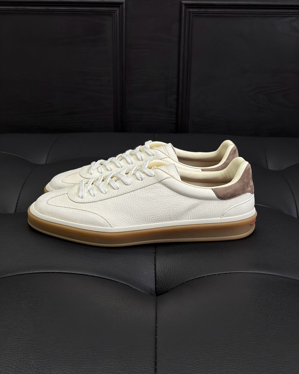 Loro Piana Tennis Walk Men's Solid Color Round Toe Lace-Up Calfskin Low-Top Training Shoes #77437