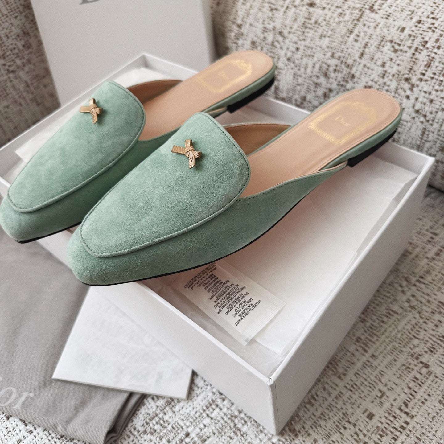 DIOR Baby Bow Mule Pistachio Suede Goatskin #377752