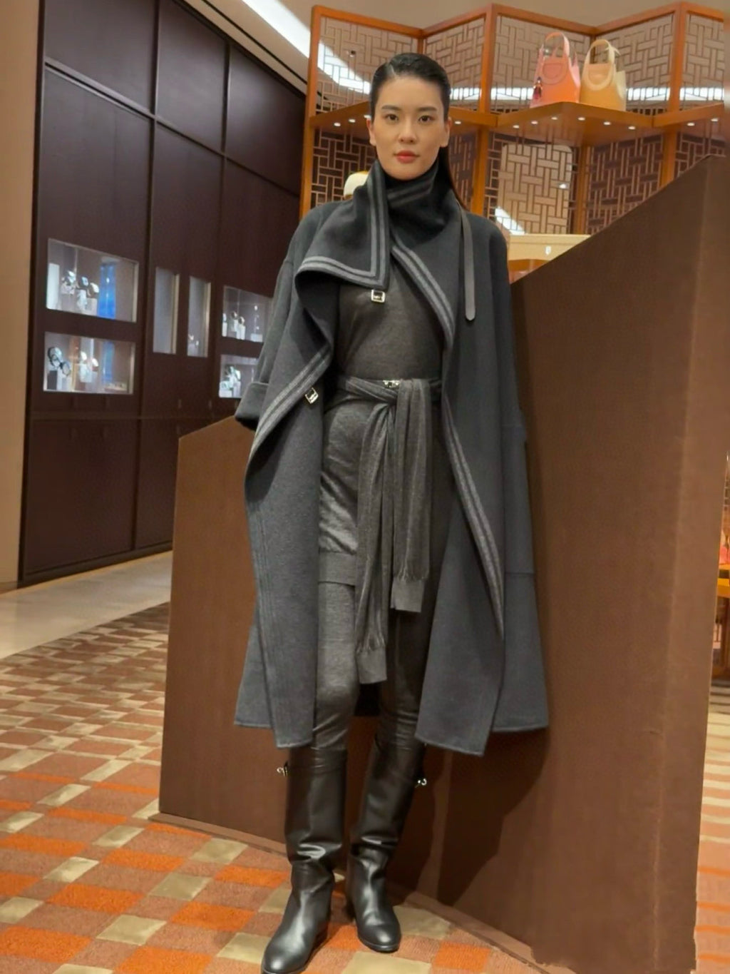 Hermes Men's And Women's Reversible Double-Faced Wool-Cashmere Blend Stand Collar Long Coat Jacket Ngvp #2578