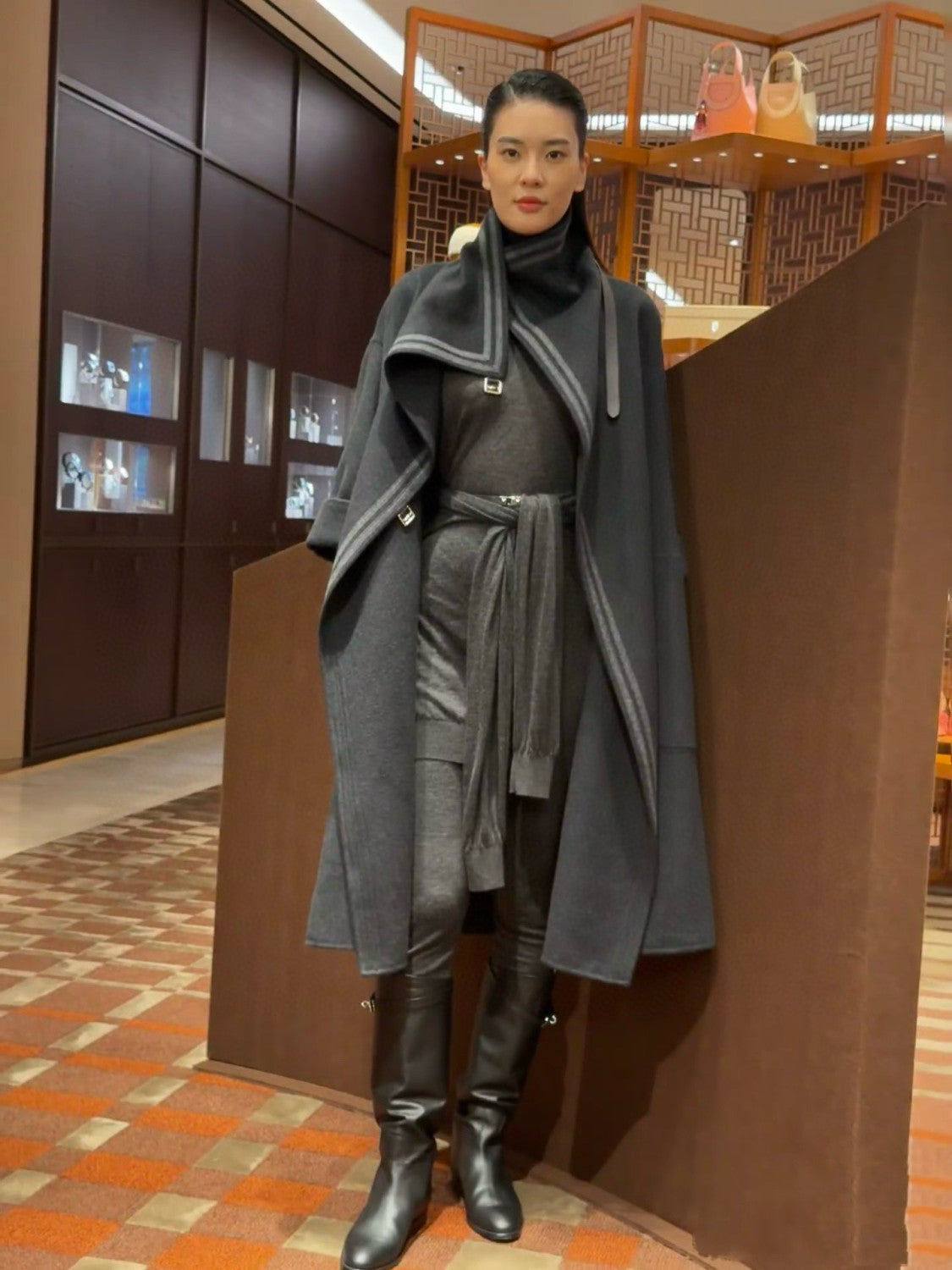Hermes Men's And Women's Reversible Double-Faced Wool-Cashmere Blend Stand Collar Long Coat Jacket Ngvp #2578