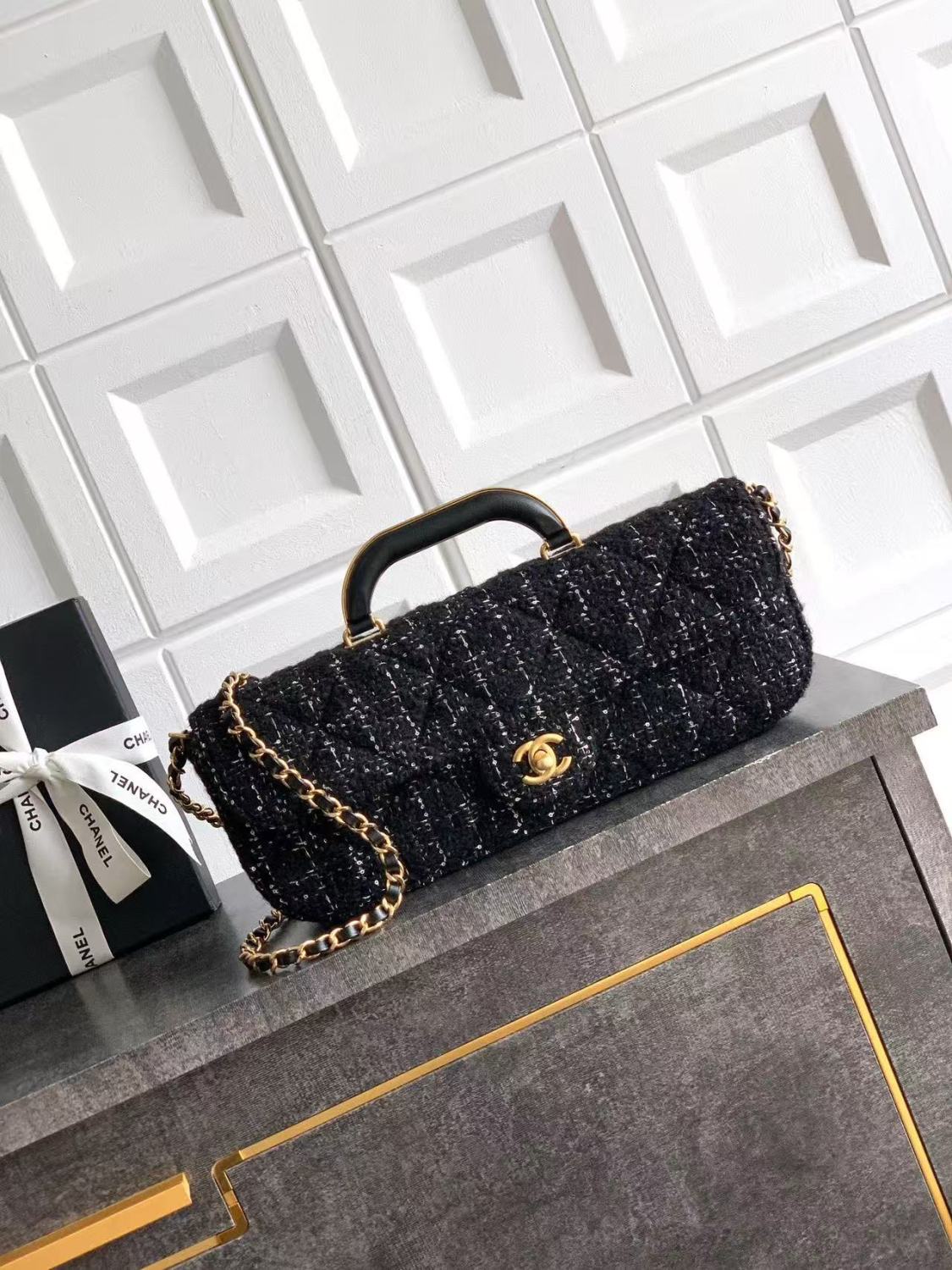 Chanel Tweed Handle Flap Bags Tote Bag Fashionable And Versatile Evening Clutch Luxurious Women's Handbag #82445A