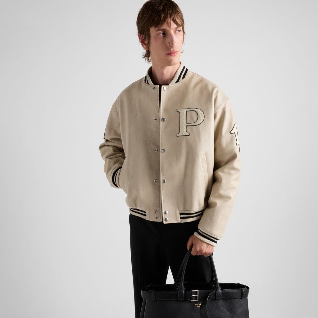 Prada Men's And Women's Fall And Winter Retro Letters High Street Leather Jacket Lapel Single-breasted Jacket Coat Ngvp #9223