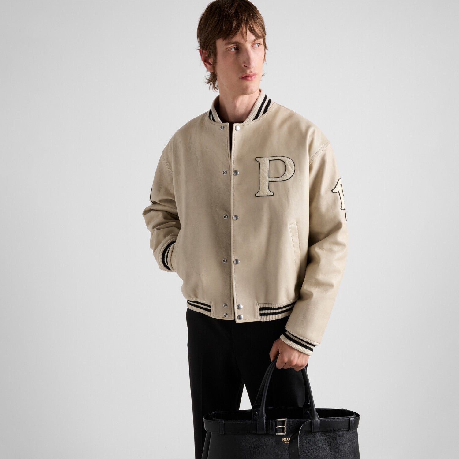 Prada Men's And Women's Fall And Winter Retro Letters High Street Leather Jacket Lapel Single-breasted Jacket Coat Ngvp #9223