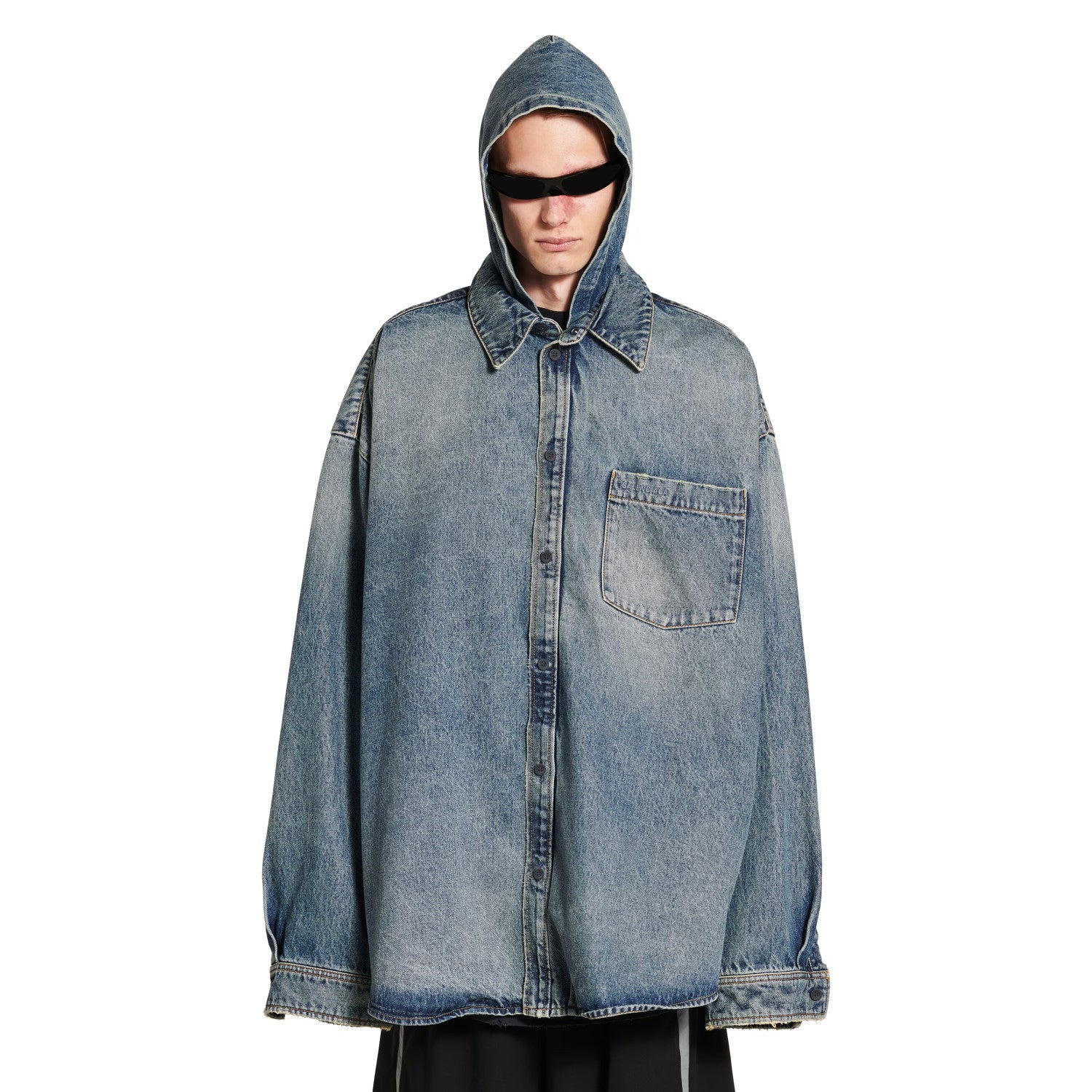 Balenciaga Men's Spring. Summer And Fall Hooded Shirt Papka Lapel Loose Solid Color Denim Jacket Ngvp #1671