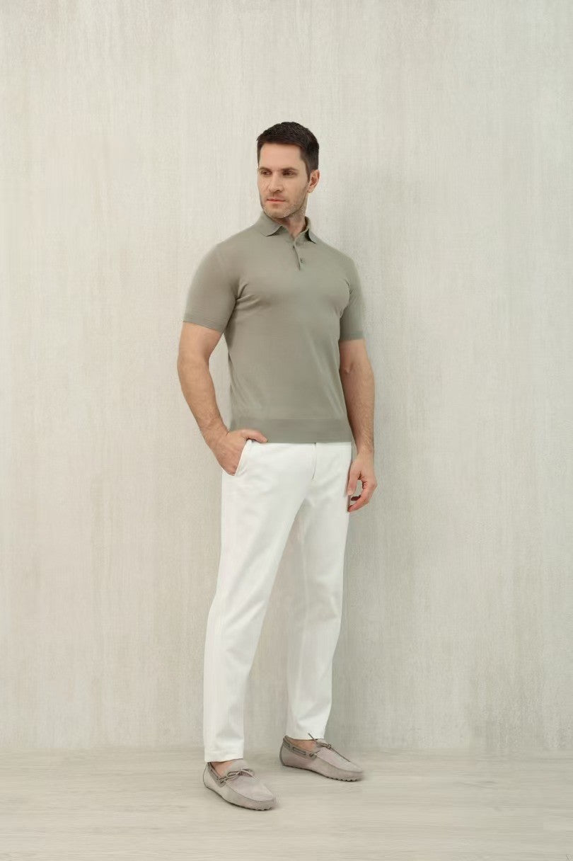 Loro Piana Men's Summer Lapel Straight Solid Color Fitted Pullover Short Sleeve Polo Shirt Ngvp #1554