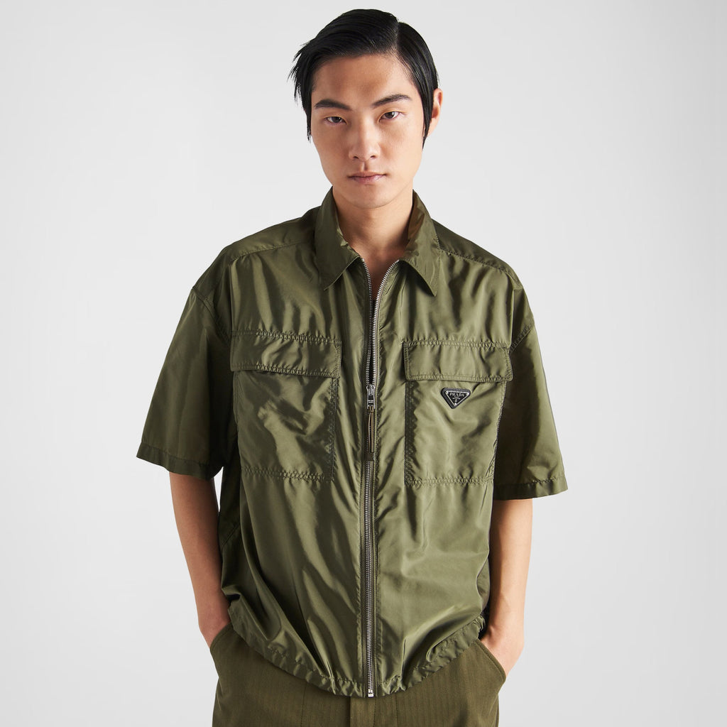Prada Men's Summer Fashion Casual Solid Color Collared Zipper Enamel Triangle Metal Logo Short Sleeve Lightweight Re-Nylon Shirt #78671