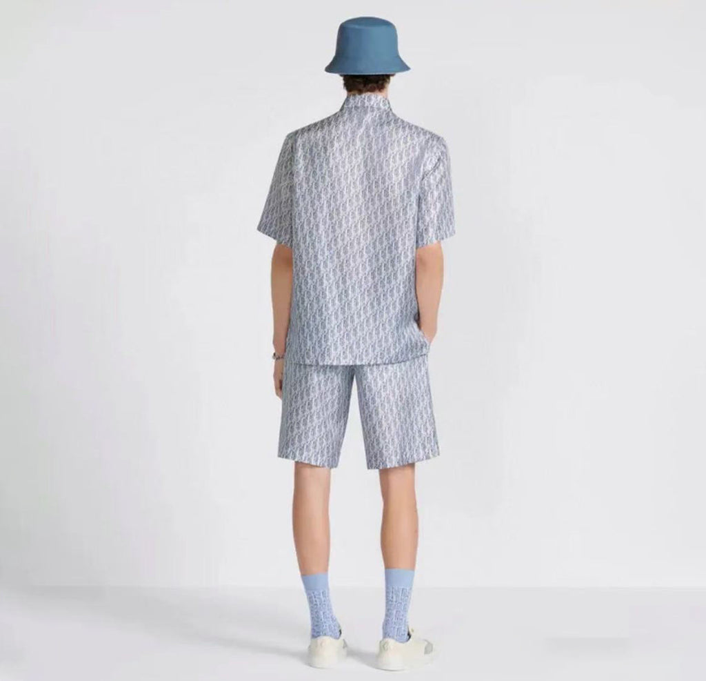 Dior Men's Spring And Summer Full Dblique Printing Logo Shirt Straight Shorts Casual Suit Set #77619