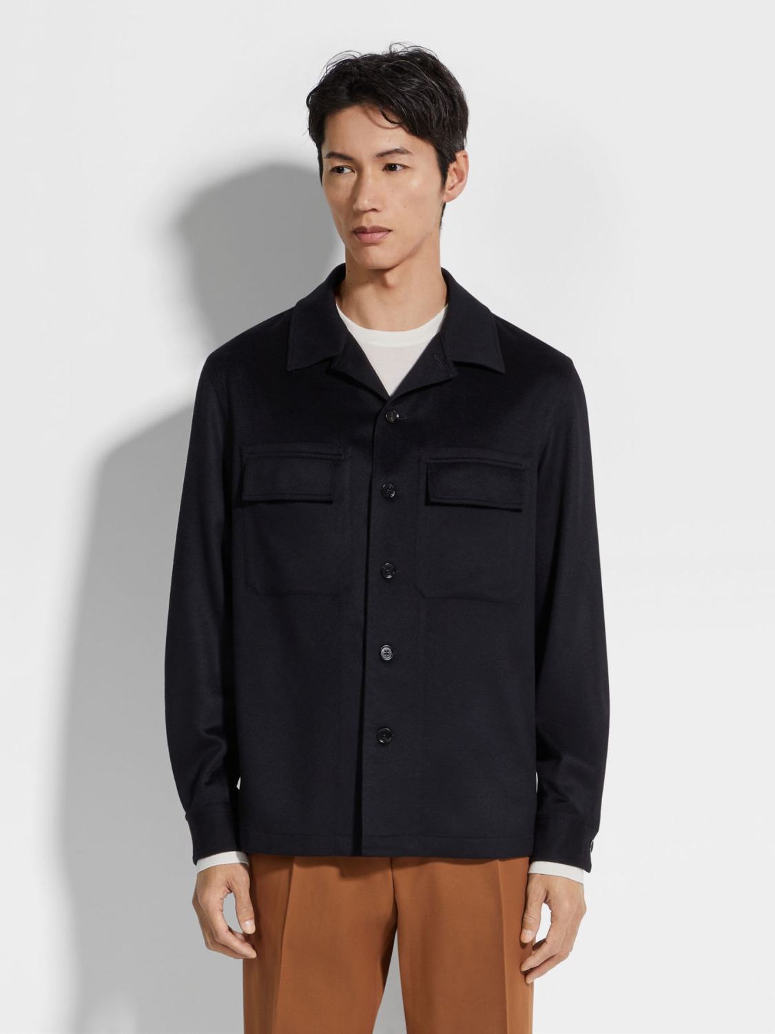Ermenegildo Zegna Oasi Cashmere Alba Shirt Jacket Men's Luxury Solid Color Temperament Wool Shirt Fashion Casual Lapel Single Breasted Shirt Jacket Ngvp #2493