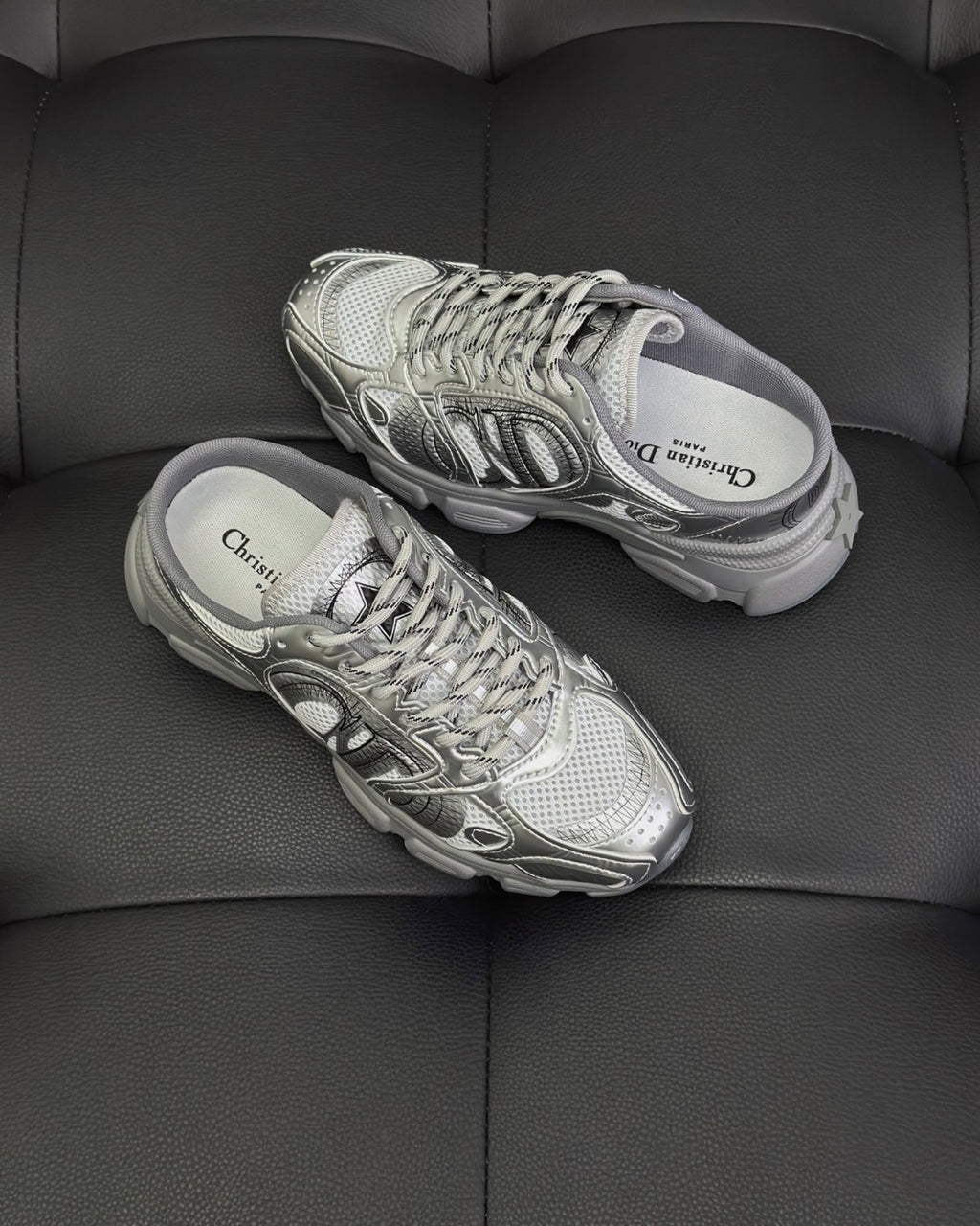 Dior Chrono Men's And Women's Spring And Autumn Color Block Round Toe Lace-up Slip-on Shoes. Made Of Mesh Fabric With Low-top Design Shoes #78134