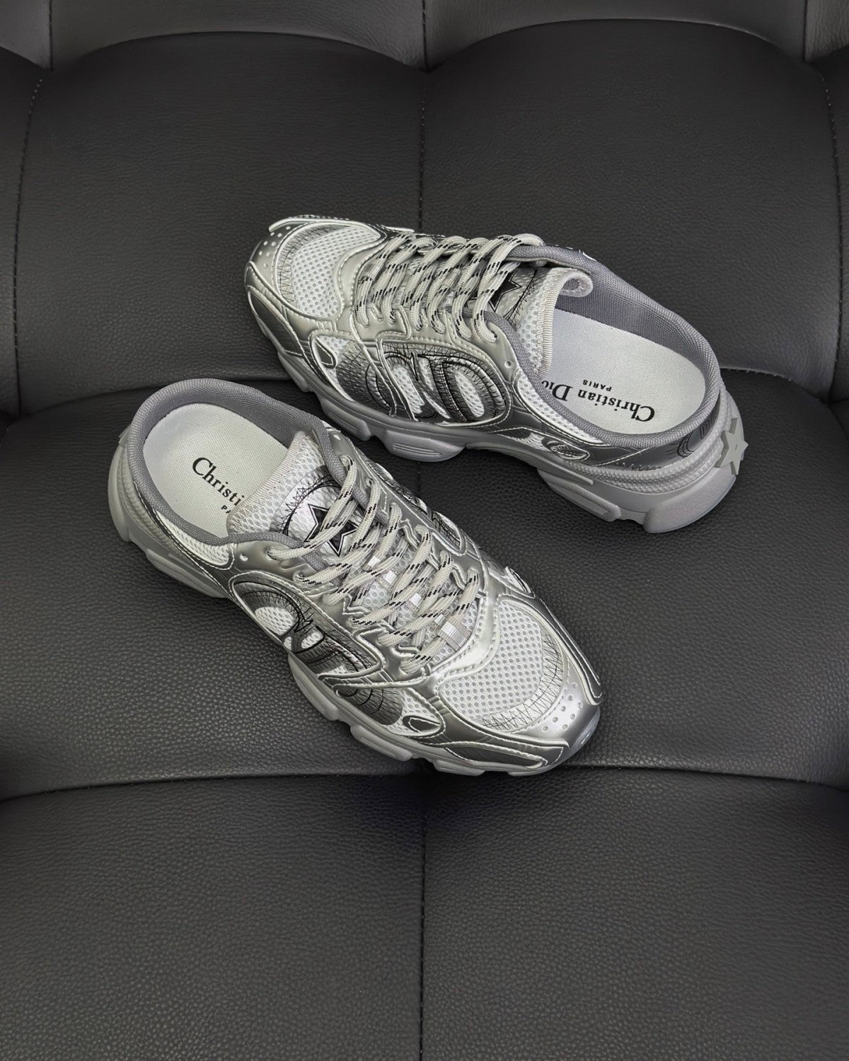 Dior Chrono Men's And Women's Spring And Autumn Color Block Round Toe Lace-up Slip-on Shoes. Made Of Mesh Fabric With Low-top Design Shoes #78134