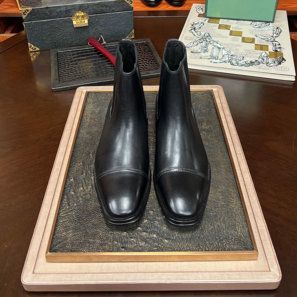 Tom Ford Men's Fashion Luxury Leather Chelsea Boots Autumn And Winter Black With Heel Leather Shoes Temperament Comfortable Shoes #81253