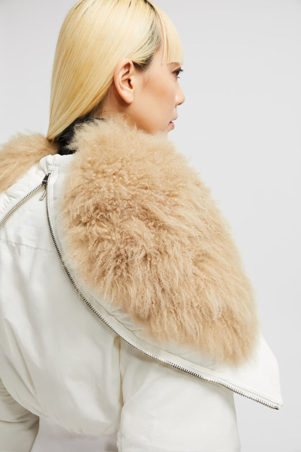 Moncler x Rick Owens Men's Women's Autumn And Winter Large Fur Collar Removable Trend High Street White Down Jacket Zip Hooded Jacket Ngvp #9794