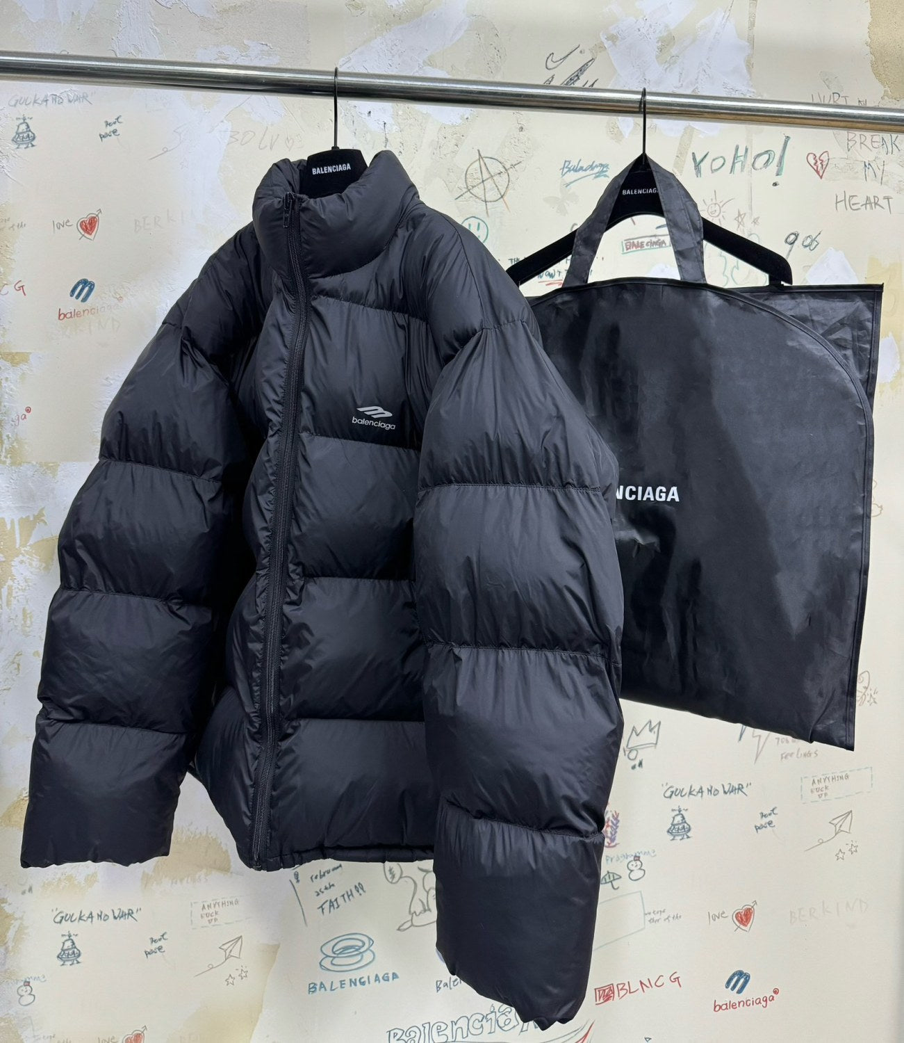Balenciaga Men's Women's Autumn And Winter Standing Collar Solid Color Zipper Long Sleeve Puffer Down Jacket #73355
