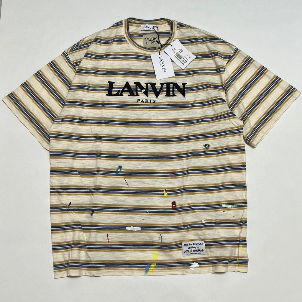 Lanvin X Gallery Dept Men's Summer Logo Letter Embroidery Stripe Round Neck Loose Short Sleeve T-Shirt #72353