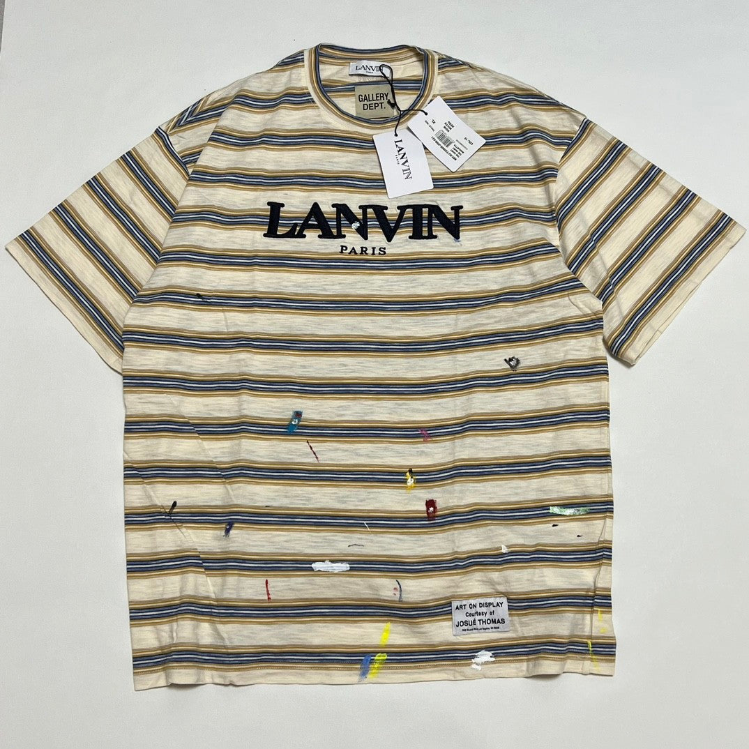 Lanvin X Gallery Dept Men's Summer Logo Letter Embroidery Stripe Round Neck Loose Short Sleeve T-Shirt #72353