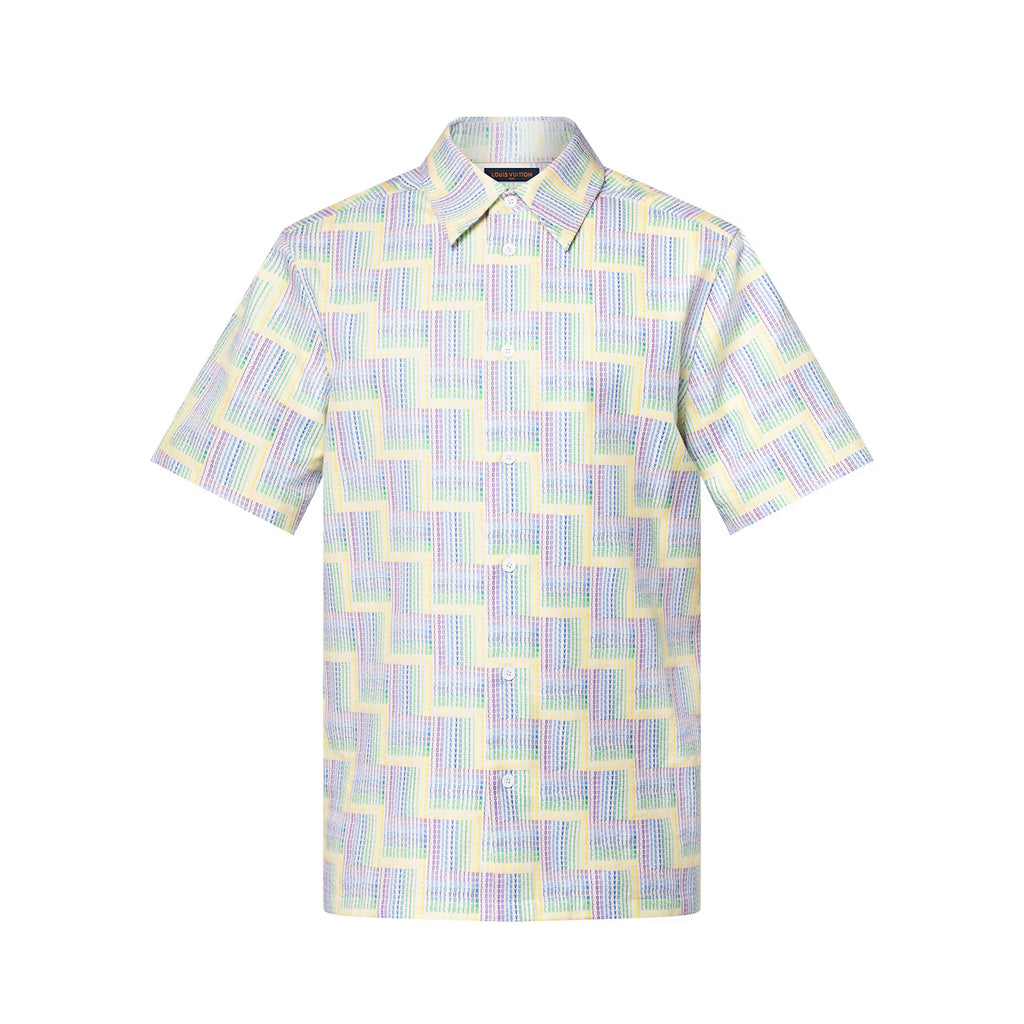 Louis Vuitton Men's Summer Rainbow Letter Print Single Breasted Short Sleeve Shirt #76439