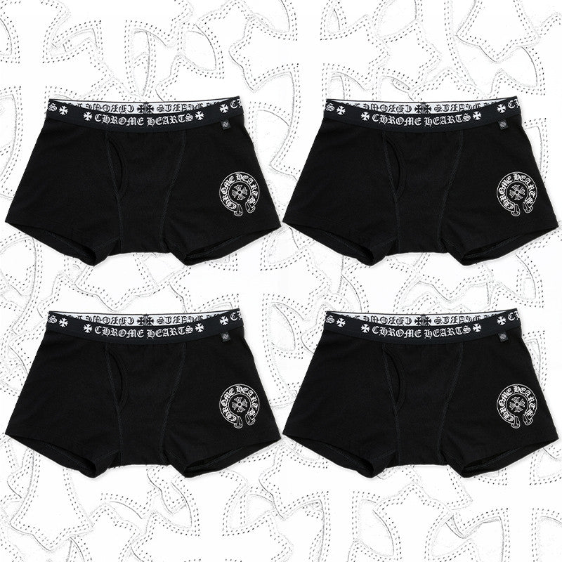 NlGO Chrome Hearts Men's And Women's Pure Color Sanskrit Print Cotton High Elasticity Boxer Briefs Underwear #77394