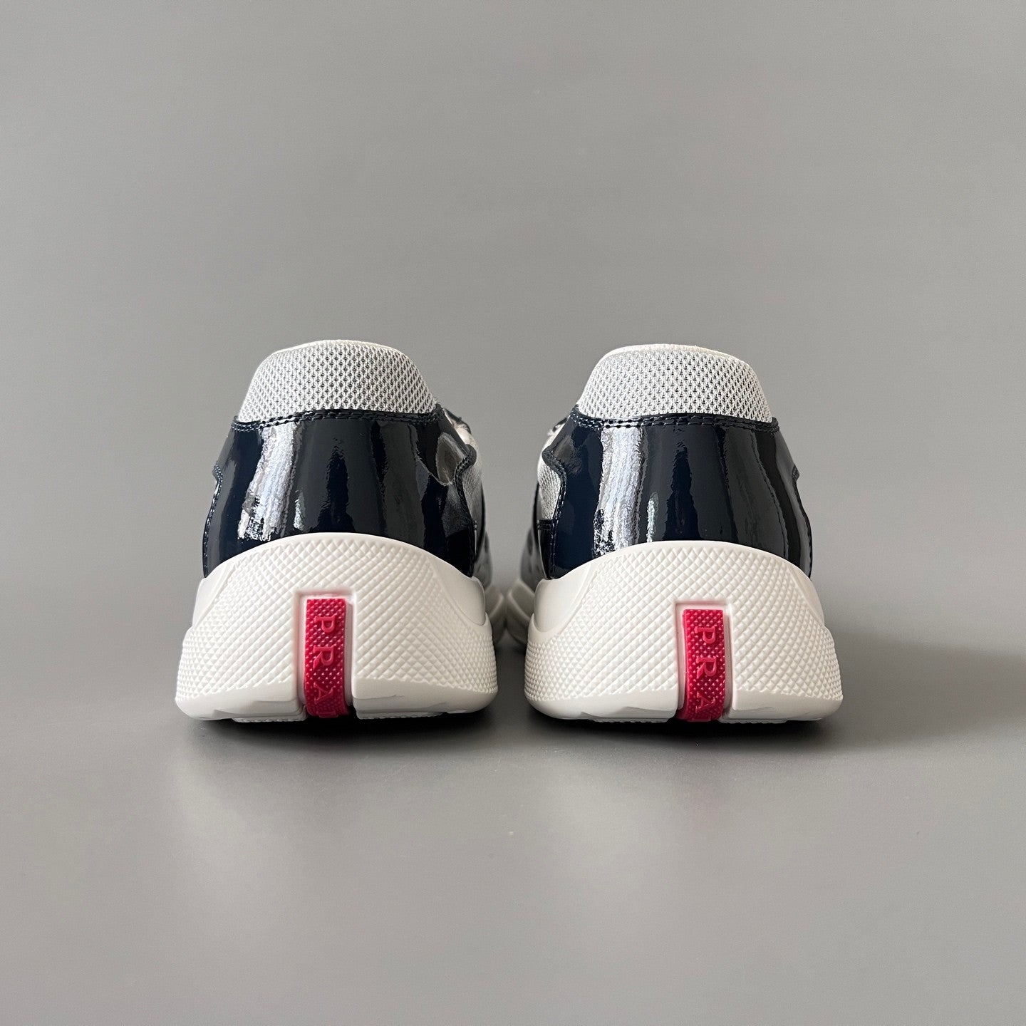 PRADA Black silver Patent Leather And Technical Fabric Prada America s Cup Sneakers #334570