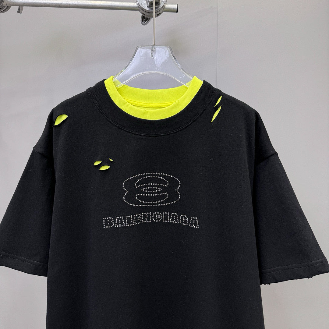 Balenciaga Men's Summer Fake 2 Piece Colour Block Cotton Round Neck Short Sleeve T-Shirt #97735