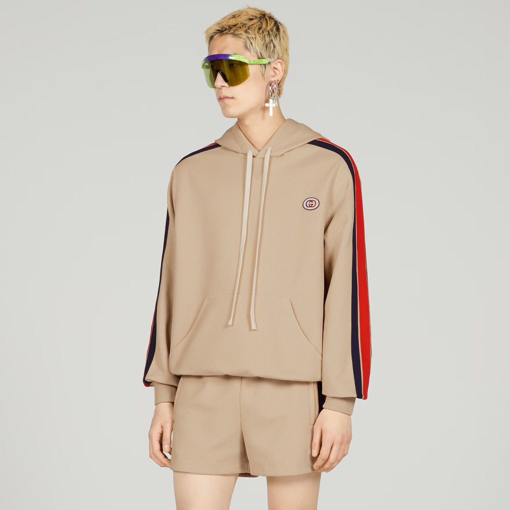 Gucci Men's Summer Striped Logo Print Hooded Sweatshirt Pullover Tie High Waisted Shorts Set Suit #98813