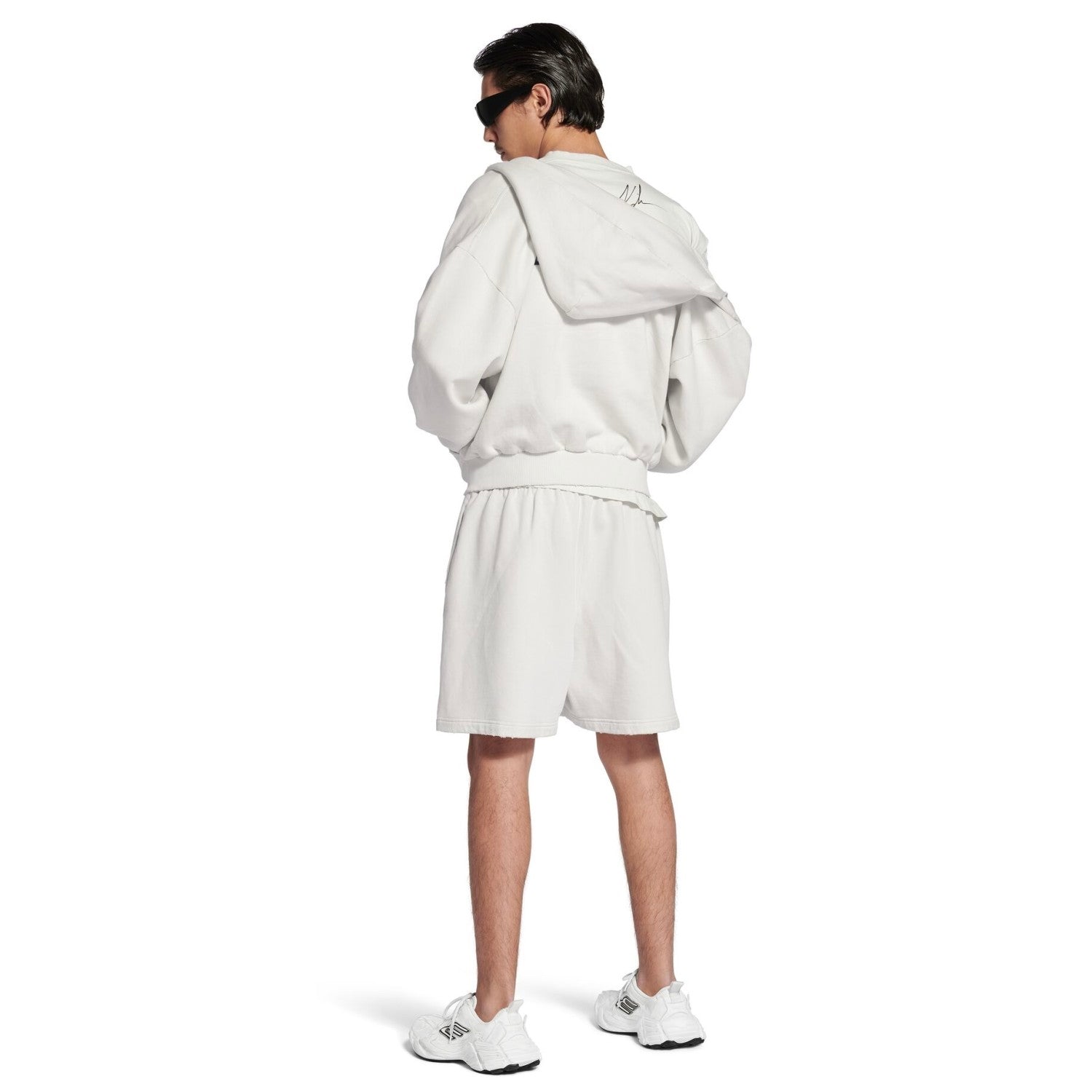 Balenciaga 25FW New Letters Embroidered Logo Hooded Zipper Jacket Cotton Terry Fabric Loose Short Design Simple Embroidery Logo Finished Washing Old destruction Process #332365