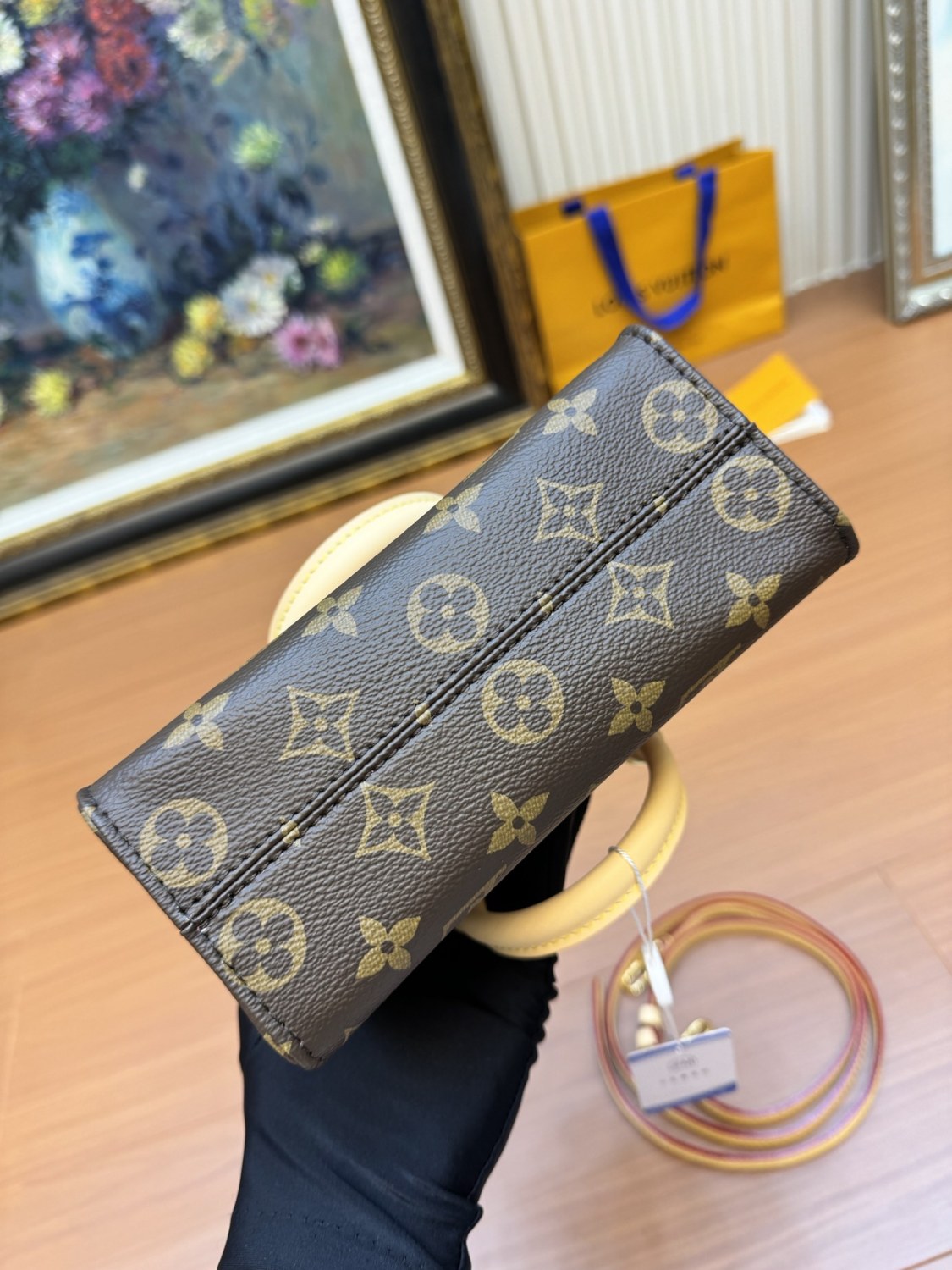 Louis Vuitton Lv X Tm Onthego Bb Women's Brown Old Flower Full Printing Removable Adjustable Shoulder Strap Coated Canvas Splicing Cowhide Tote Bag Shopping Bags Shoulder Crossbody Handbags #75413