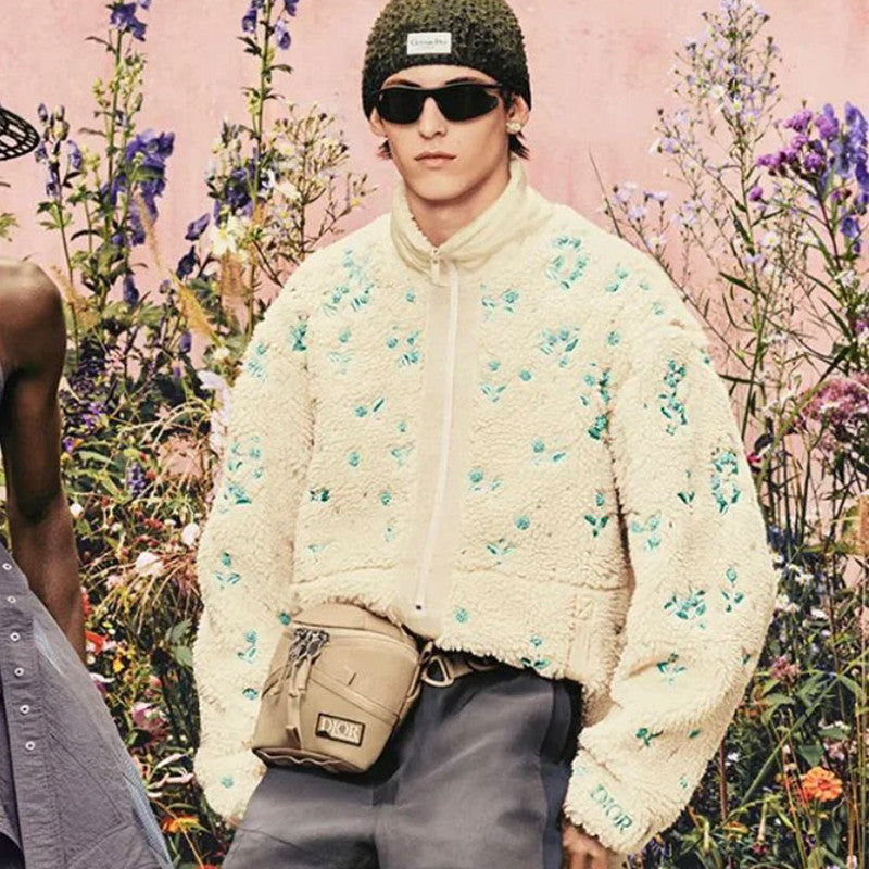 Dior Men's Fall And Winter Fashion Trend Casual Loose Embroidery Half-zipper Stand-up Collar Jacket Coat Ngvp #7351