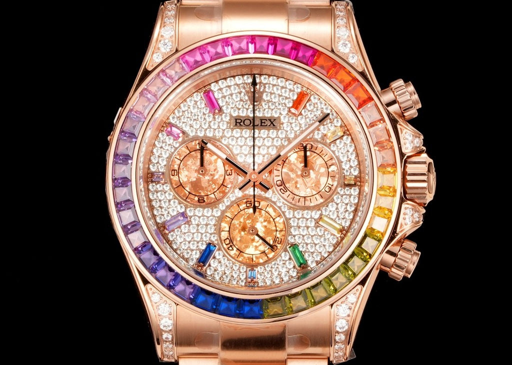 Rolex Men's Rainbow Diamond Bezel Automatic Mechanical Movement Steel Strap Watch #75365