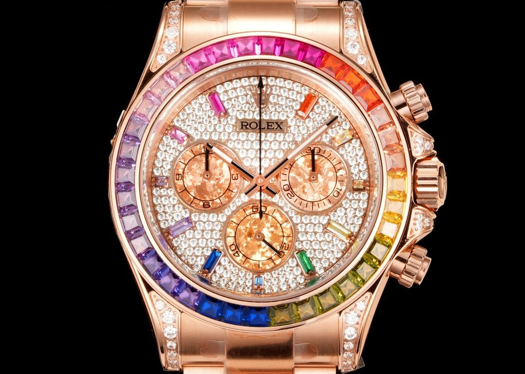 Rolex Men's Rainbow Diamond Bezel Automatic Mechanical Movement Steel Strap Watch #75365