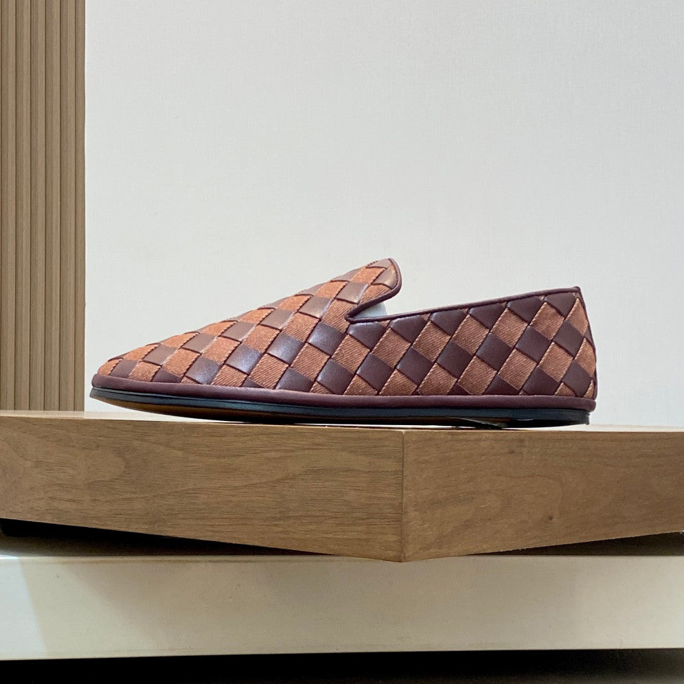 Bottega Veneta Men's and Women's Spring/Fall Fashion Casual Round Toe Slip On Leather Hand-Woven Oxford Shoes Shoes #78859