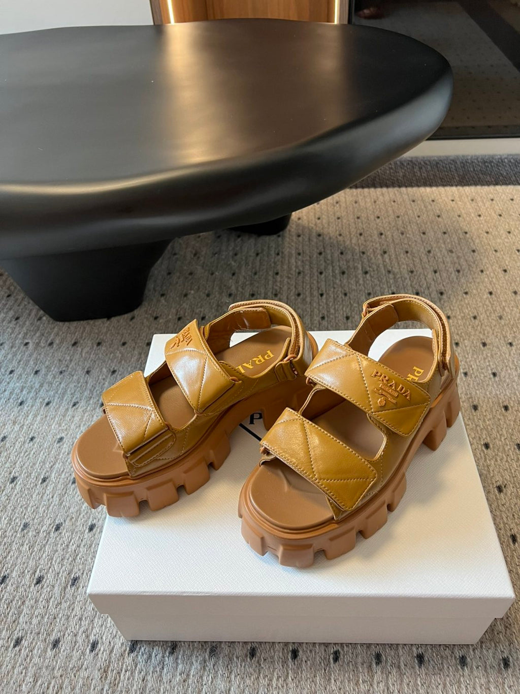 Prada Monolith Nappa Leather Sandals Women's Spring Summer Fashion Casual Solid Colour Sandals Buckle Thick Bottom Shoes #81217