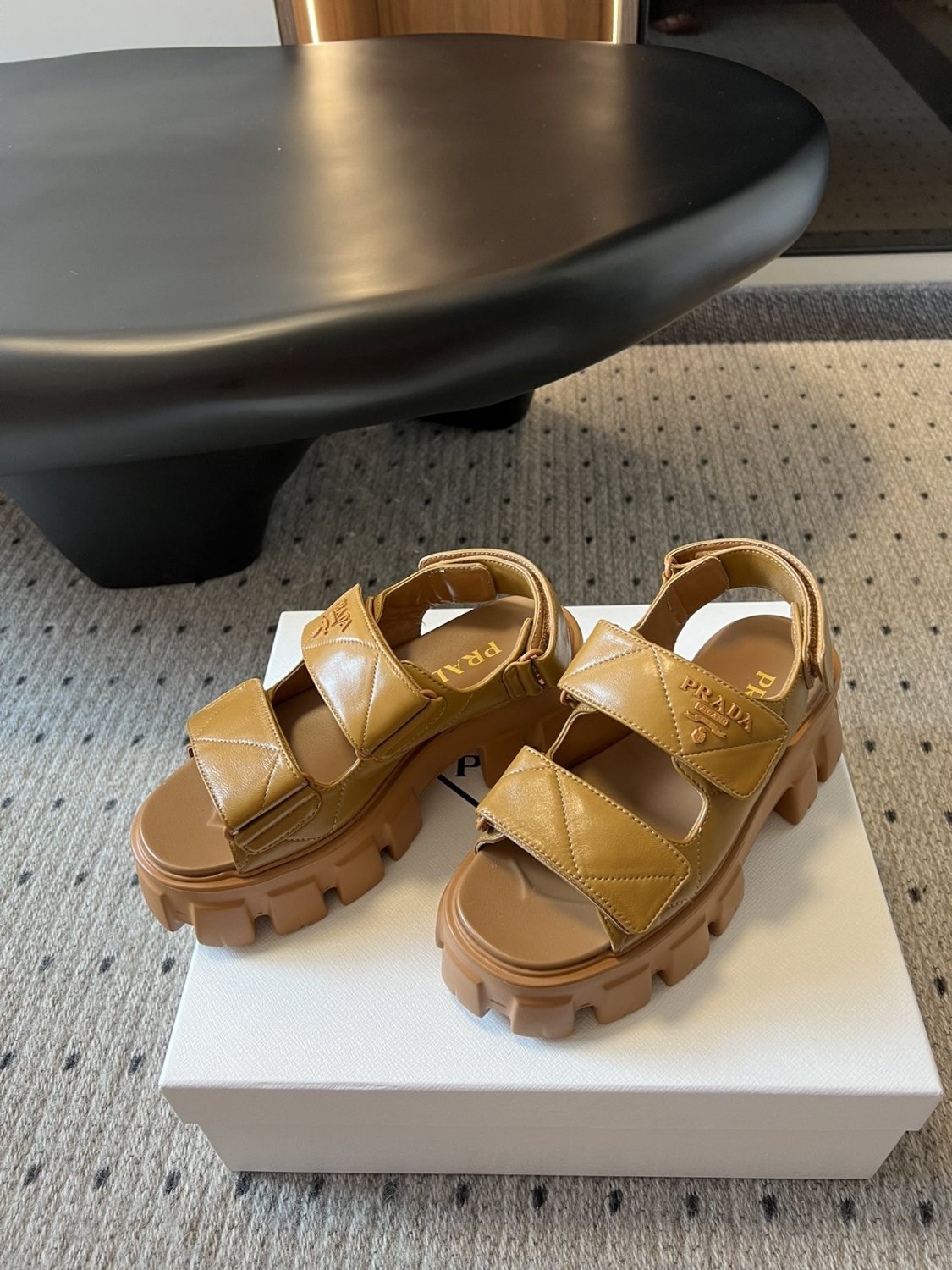 Prada Monolith Nappa Leather Sandals Women's Spring Summer Fashion Casual Solid Colour Sandals Buckle Thick Bottom Shoes #81217